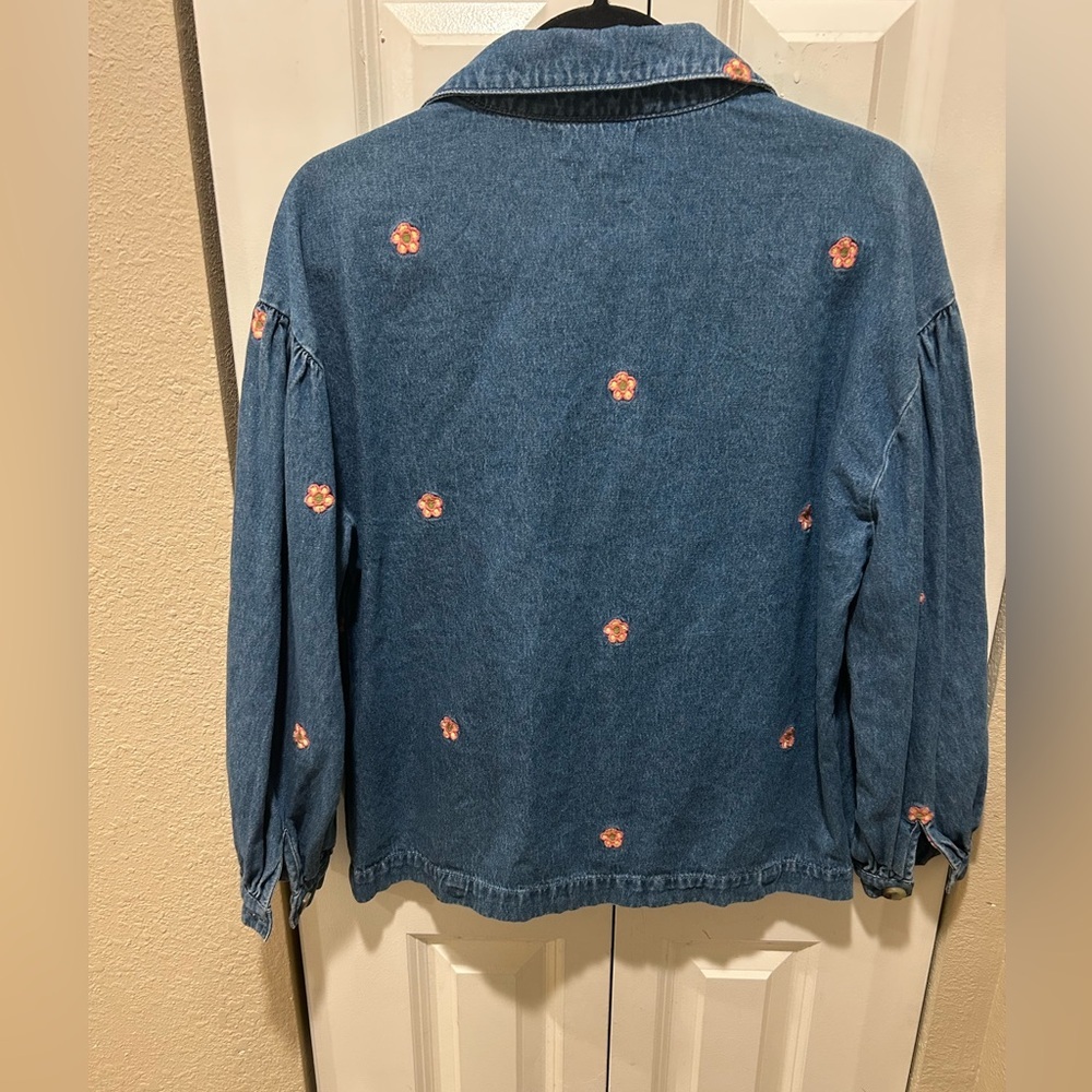 Native Youth Oversized Denim Shirt Flower Embroidery Cottagecore Festival,XS - Picture 6 of 6